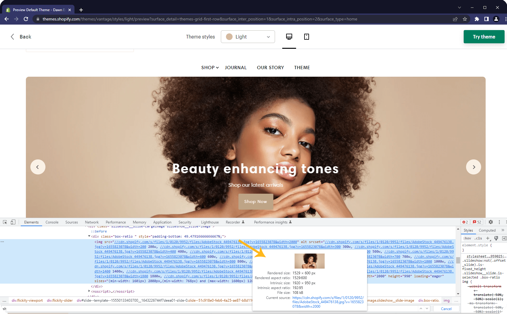 blog featured image size for shopify