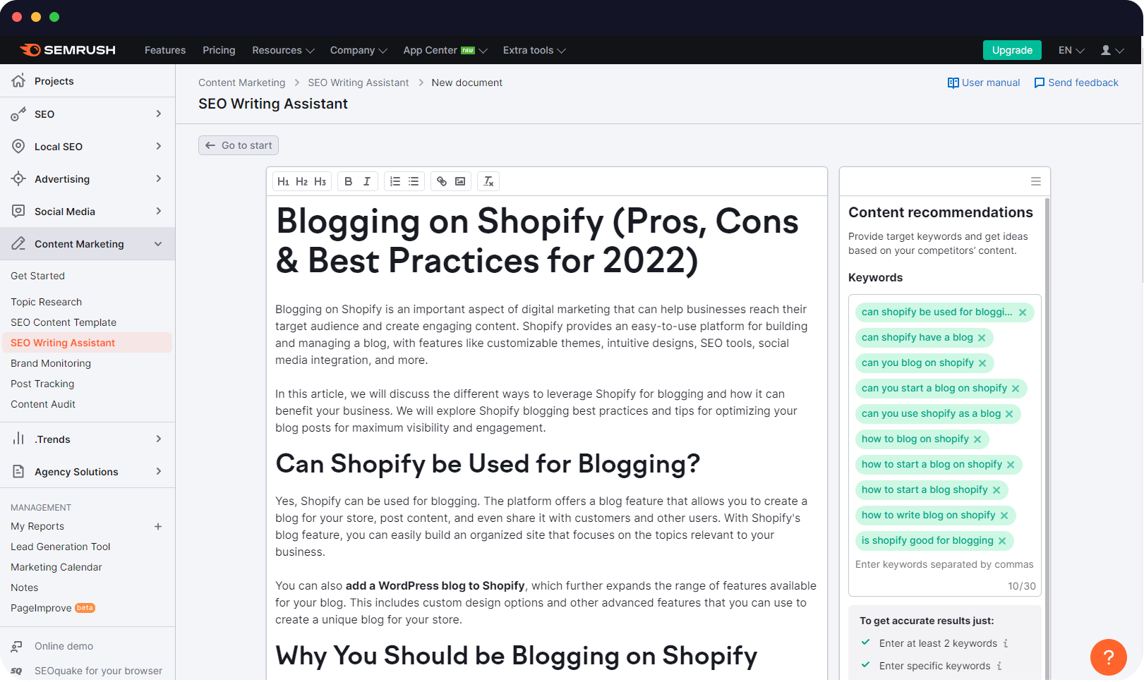 can shopify be used for a blogging