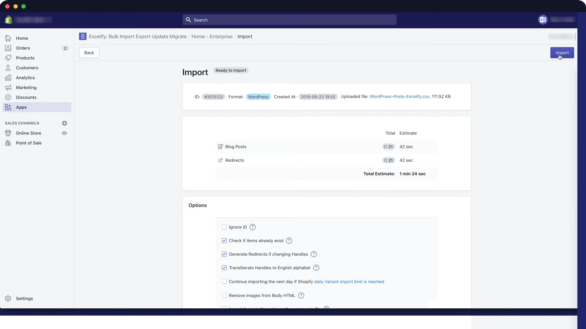 shopify import blog posts
